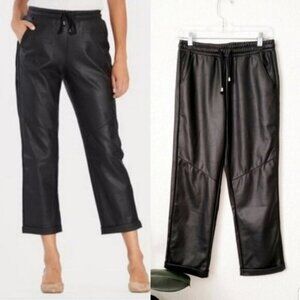 Peyton Jensen Leather Pu Jogger Black Pants Women Size Medium